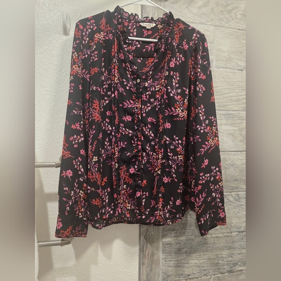 Nanette Lepore Tops - Nanette Lepore Black and Pink Floral Blouse